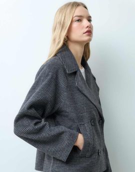 Mango Mango Teen wool mix cropped trench in gray check print