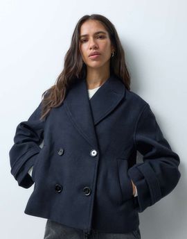 Mango Mango Teen wool mix cropped trench in navy
