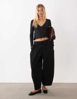 Mango Mango Teen wrap long sleeve t-shirt in black