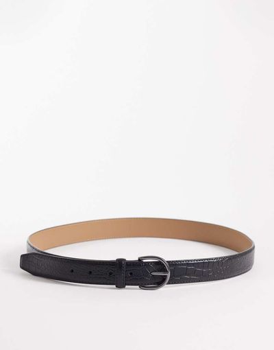 Mango Mango textured leather belt in black