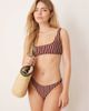 Mango Mango textured square neck striped bikini top in brown - 3