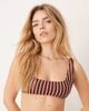 Mango Mango textured square neck striped bikini top in brown - 4