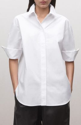 MANGO MANGO Three-Quarter Sleeve Cotton Button-Front Shirt