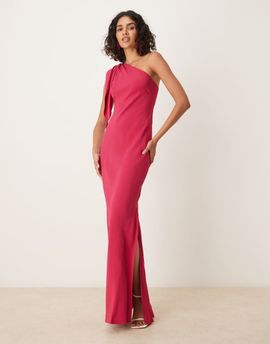 Mango Mango tie detail one shoulder maxi dress in bright pink