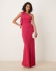 Mango Mango tie detail one shoulder maxi dress in bright pink - 4