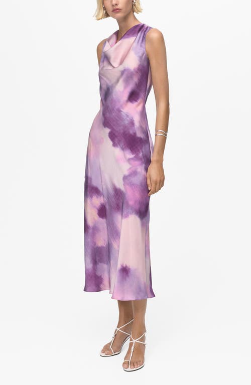 mango satin tie dress Satin tie-dye dress with draped neckline - Women
