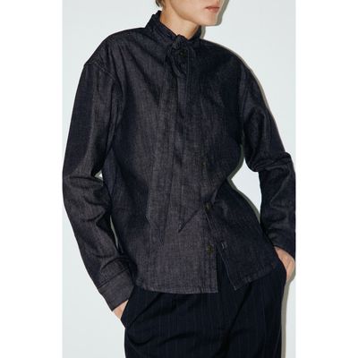 MANGO MANGO Tie Neck Denim Shirt