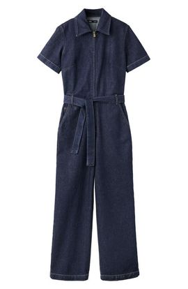 MANGO MANGO Tie Waist Denim Jumpsuit