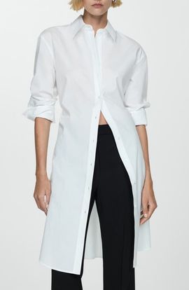 MANGO MANGO Tie Waist Long Sleeve Shirtdress