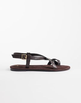 Mango Mango toe detailing flat sandals in chocolate-Brown