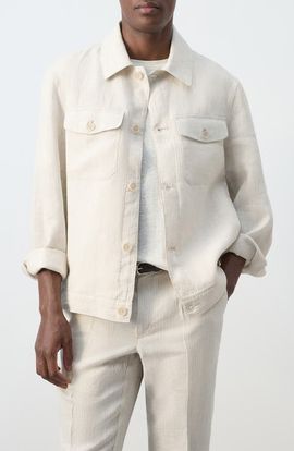 MANGO MANGO Tonal Stripe Linen Jacket