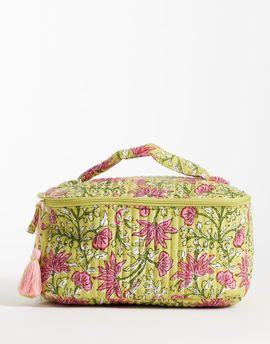 Mango Mango top handle cosmetic bag in green and pink floral print
