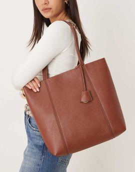 Mango Mango tote bag with charm detail in tan-Brown
