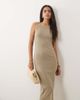 Mango Mango twist strap jersey midi dress in beige-Neutral - 4