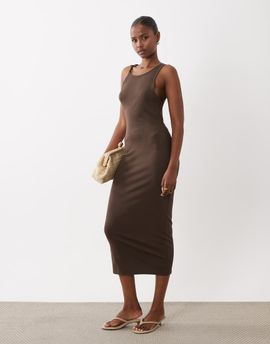 Mango Mango twist strap jersey midi dress in brown