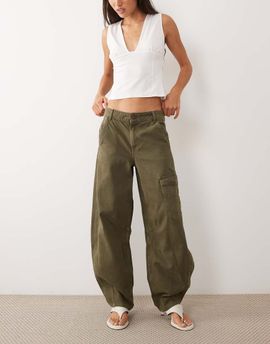 Mango Mango utility jeans in khaki-Green