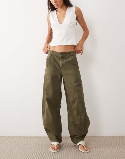 Mango Mango utility jeans in khaki-Green