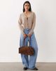 Mango Mango v neck knit cardigan with mandarin buttons in light brown - 2