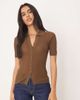 Mango Mango v neck knit short sleeve polo top in brown - 1