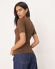 Mango Mango v neck knit short sleeve polo top in brown - 3