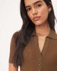 Mango Mango v neck knit short sleeve polo top in brown - 4