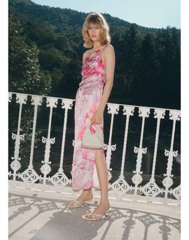 Mango Mango v neck strappy maxi dress in pink floral print