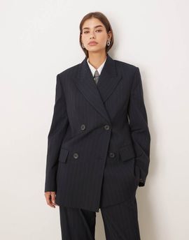 Mango Mango Varsovia tailored oversized blazer in navy pinstripe - part of a set