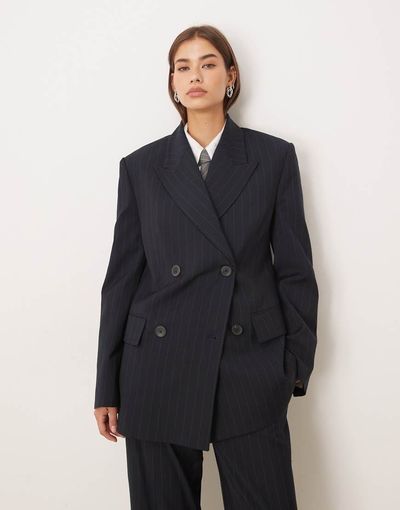 Mango Mango Varsovia tailored oversized blazer in navy pinstripe - part of a set