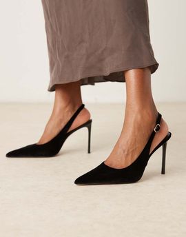 Mango Mango velvet pointed toe heeled slingbacks in black