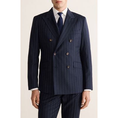 MANGO MANGO Venice Slim Fit Pinstripe Double Breasted Wool Jacket