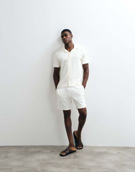 Mango Mango waffle textured shorts in ecru - part of a set-Neutral