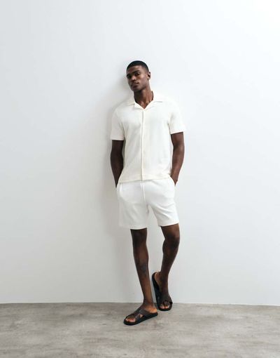 Mango Mango waffle textured shorts in ecru - part of a set-Neutral