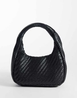Mango Mango weaved faux leather hand bag in black