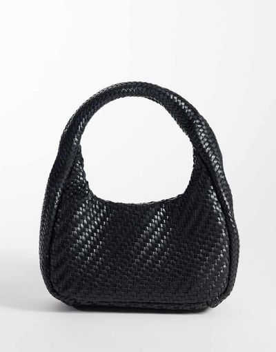 Mango Mango weaved faux leather hand bag in black