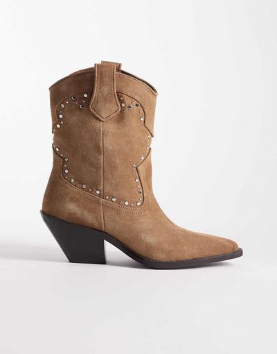 Mango Mango western embellished boots in brown