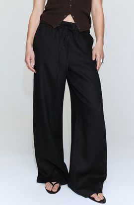 MANGO MANGO Wide Leg Button Detail Linen Pants