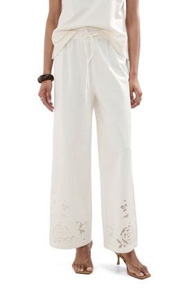 MANGO MANGO Wide Leg Openwork Embroidered Pants