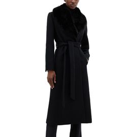 MANGO MANGO Wool Blend Coat with Removable Faux Fur Collar