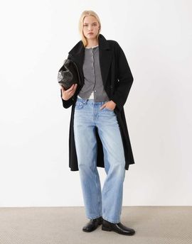 Mango Mango wool mix double breasted midi coat in black