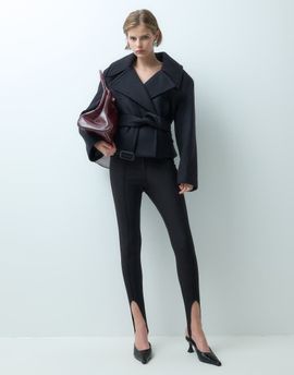 Mango Mango wool mix sculpted belted short jacket in black
