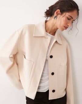 Mango Mango wool mix short jacket in ecru-NEUTRAL