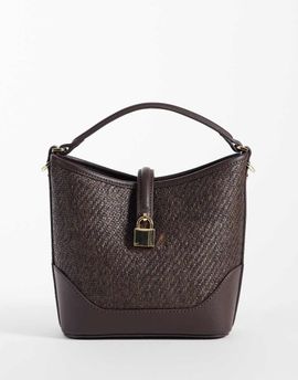 Mango Mango woven bucket bag with buckle in dark brown