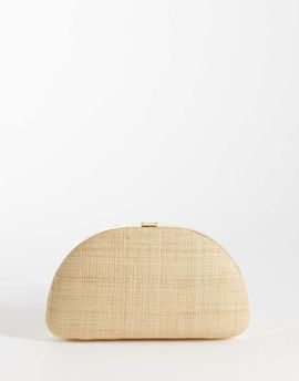 Mango Mango woven clutch bag in beige-Neutral