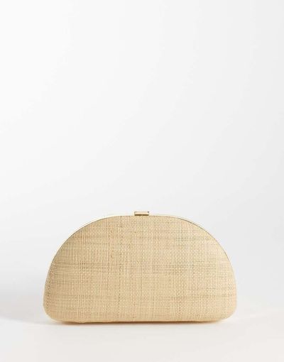 Mango Mango woven clutch bag in beige-Neutral