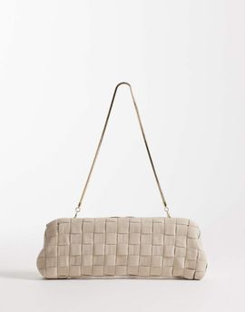 Mango Mango woven faux leather bag in oat-Neutral