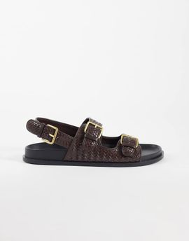 Mango Mango woven faux leather flat sandals in brown