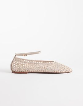 Mango Mango woven flat shoes in beige-Neutral