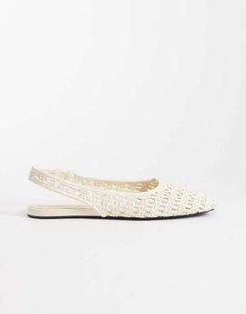 Mango Mango woven flat slingback shoes in cream-Neutral