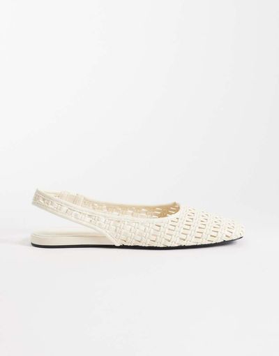 Mango Mango woven flat slingback shoes in cream-Neutral