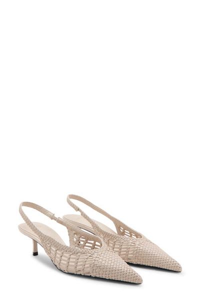 MANGO MANGO Woven Pointed Toe Slingback Kitten Heel Pump